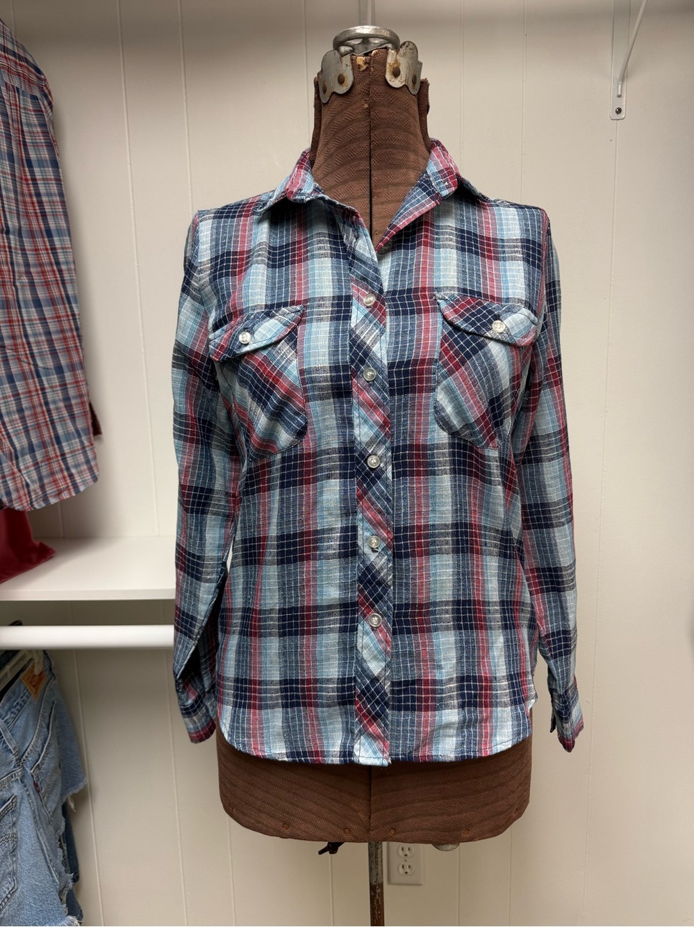 Vintage '80s Bill Blass Classic Plaid Button Up Women's Shirt